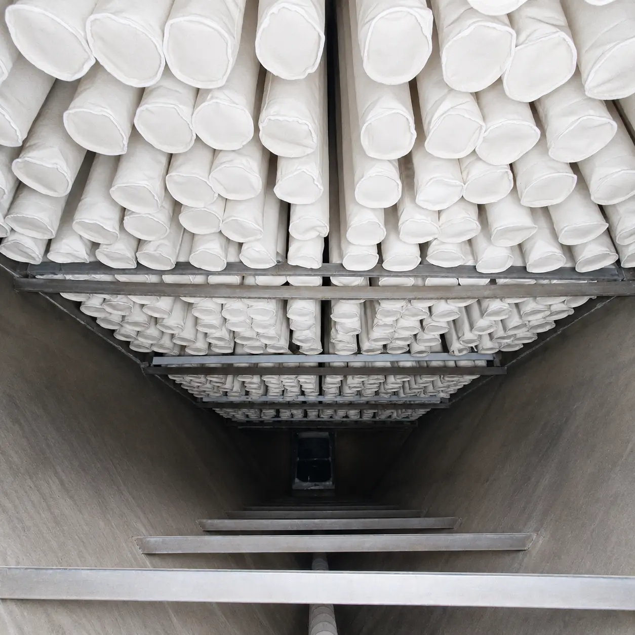 Dust bag collector filter bags inside industrial collector